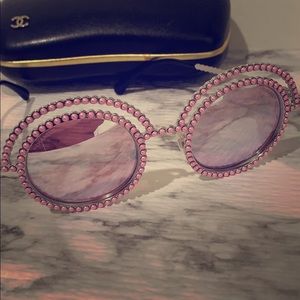 CHANEL Pearl Round Sunglasses 71139 Silver Pink